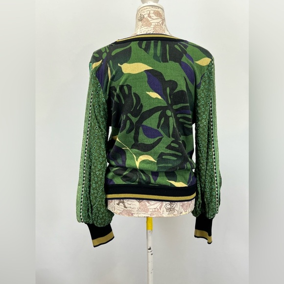 BLANK LONDON for ANTHROPOLOGIE Green and black Monstera knit sweater size S - Picture 6 of 16